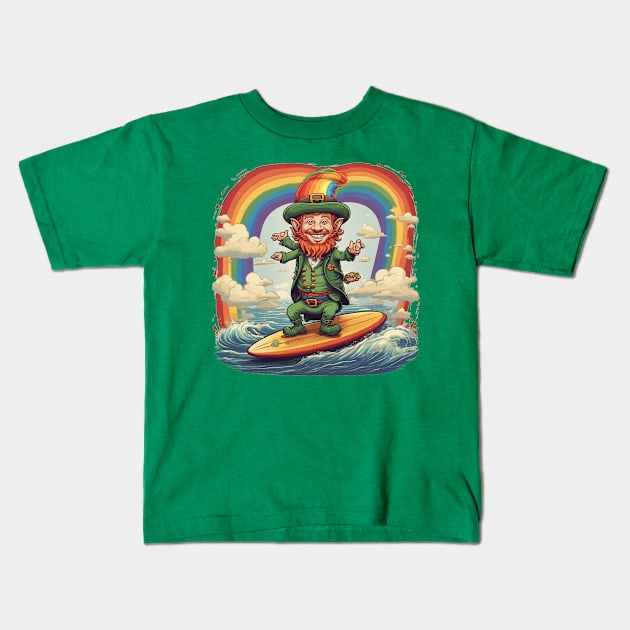 Leprechaun on the surf! #3 Kids T-Shirt by bswlife